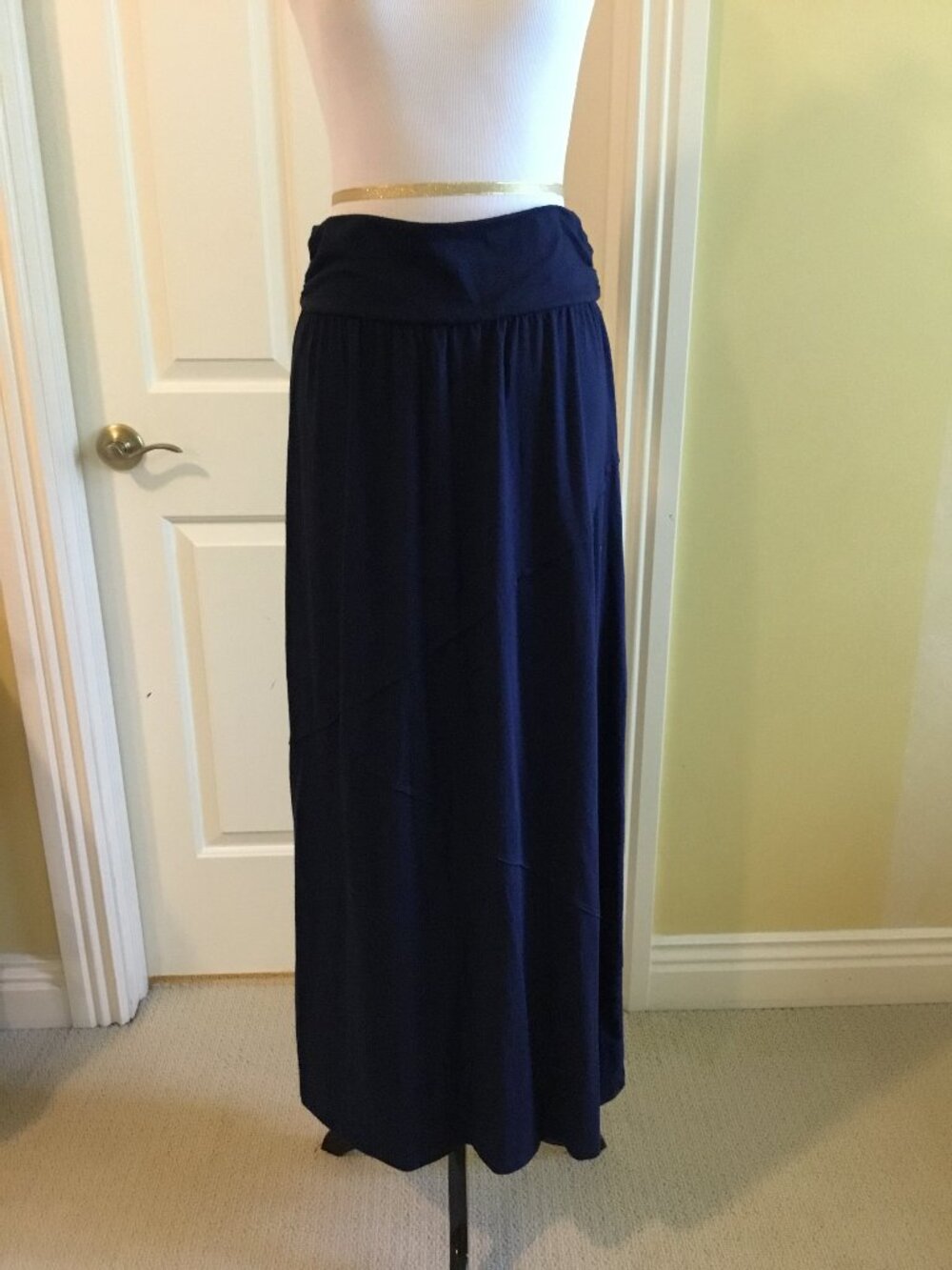 Style & Co. Navy Blue Tiered Maxi Skirt Ruched Waistband